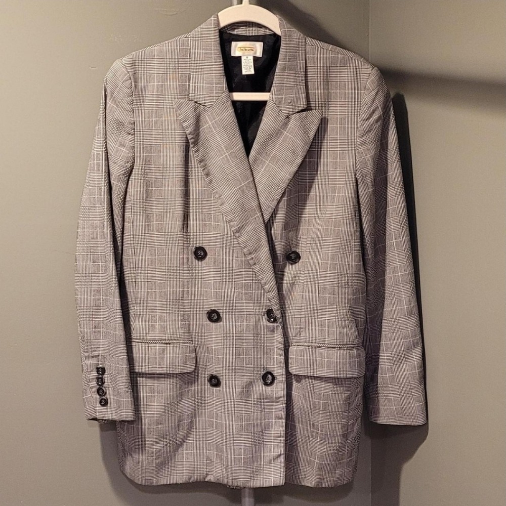 Vintage Talbots Women's Oversized Blazer, Size 8, Black & White Houndstooth